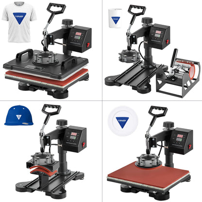 5 in 1 Heat Press Machine, 12x15 inch Swing Away Heat Press for Sublimation, T Shirt Pressing Machine Multifunction, Heat Press Transfer Machine Combo for T-Shirt Hat Cap Mug Plate Cap
