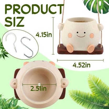 Glossy Swing Smiley Face Planter Pot Head, Small Hanging Planter for Indoor Outdoor Plants, Cute Hanging Flower Pot for String of Pearls Plant Live, Birthday Gifts