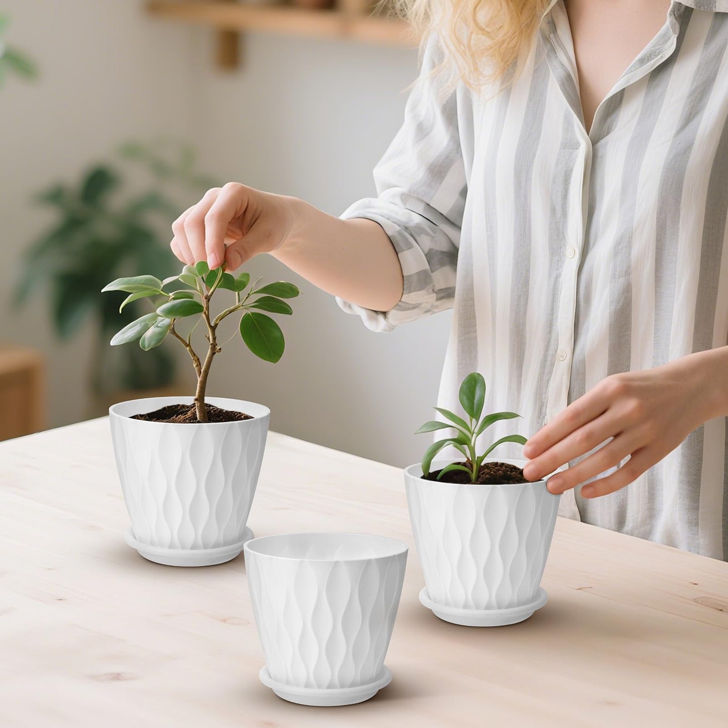 6 inch Plant Pots, 5 Pack Flower Pots Outdoor Indoor, Planters with Drainage Holes and Tray Saucers（Multicolor）