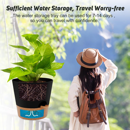 Indoor Self Watering Planters with Drainage Holes and Saucers, 8, 7, 6.5, 6, 5.5, 5 Inches, Black, 6 Pots