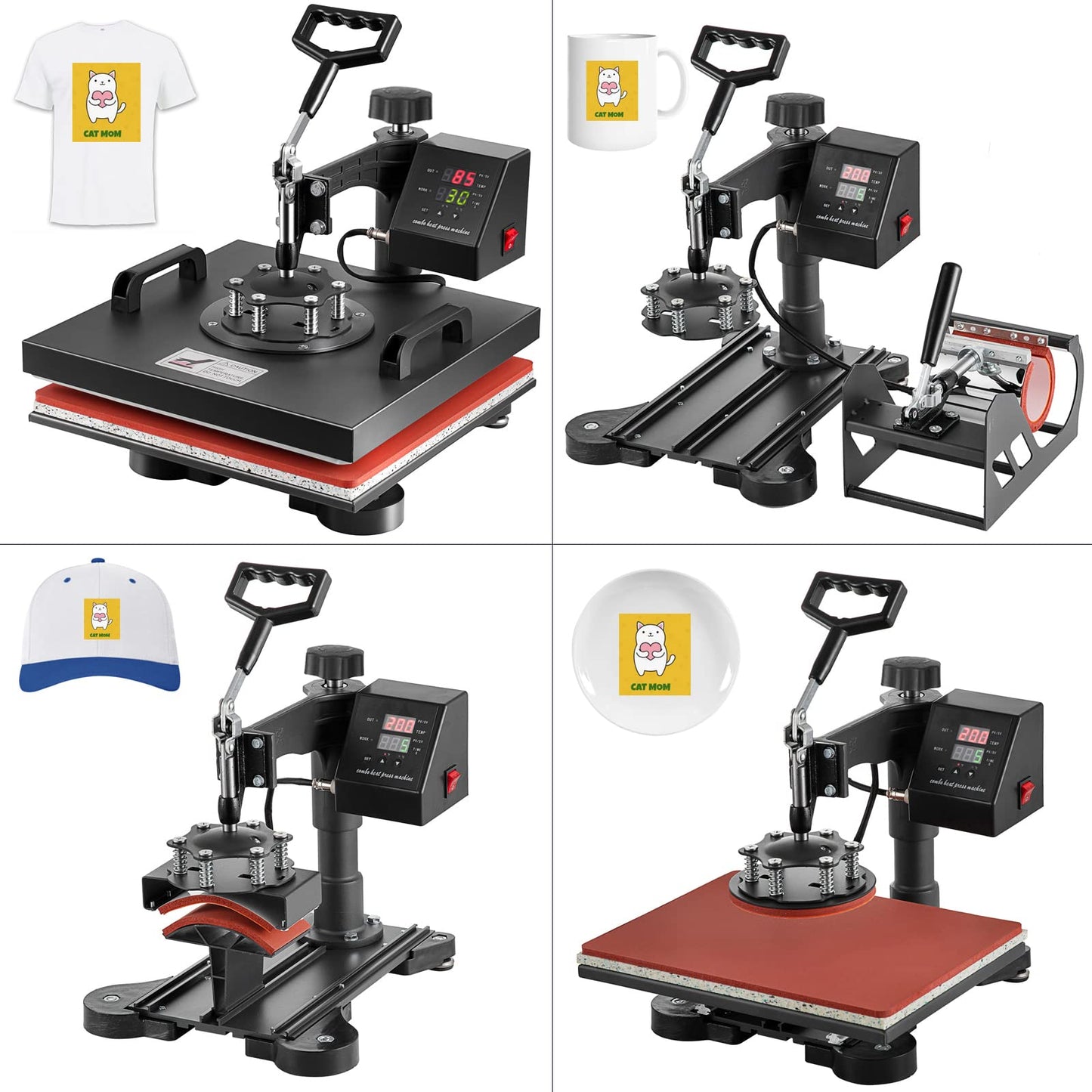 5 in 1 Heat Press Machine, 12x15 inch Swing Away Heat Press for Sublimation, T Shirt Pressing Machine Multifunction, Heat Press Transfer Machine Combo for T-Shirt Hat Cap Mug Plate Cap