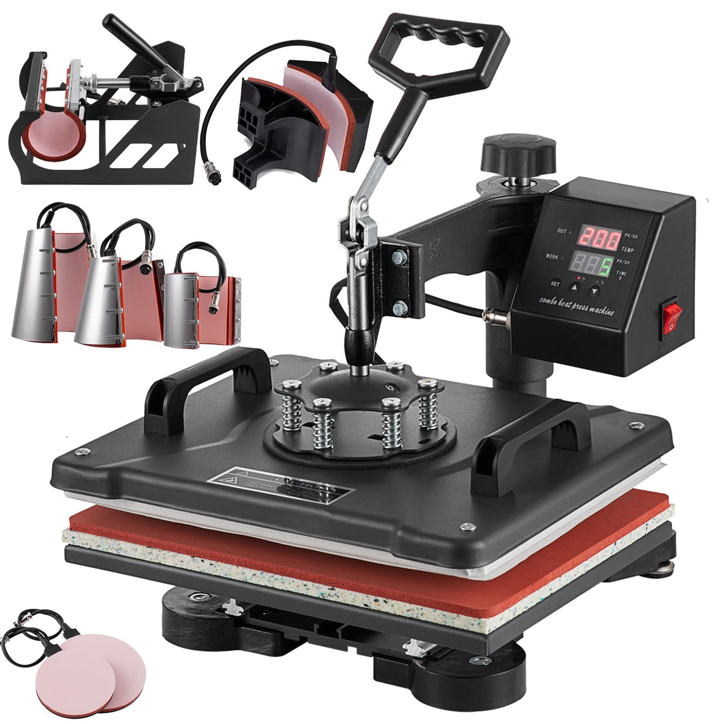 5 in 1 Heat Press Machine, 12x15 inch Swing Away Heat Press for Sublimation, T Shirt Pressing Machine Multifunction, Heat Press Transfer Machine Combo for T-Shirt Hat Cap Mug Plate Cap