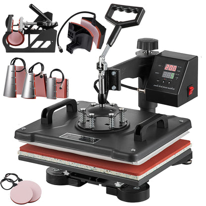 5 in 1 Heat Press Machine, 12x15 inch Swing Away Heat Press for Sublimation, T Shirt Pressing Machine Multifunction, Heat Press Transfer Machine Combo for T-Shirt Hat Cap Mug Plate Cap