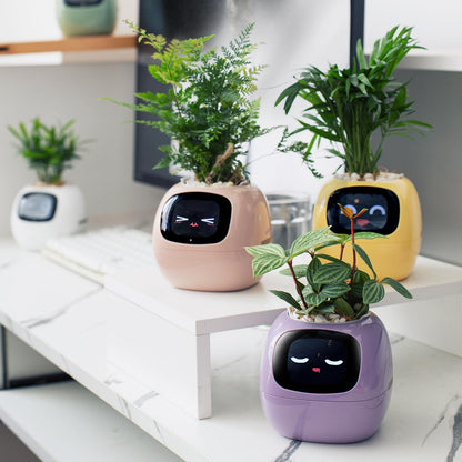 Smart pet Planter Robot Guidance on Plant Care with Emojis, Adorable Plant Companion with Rich Gesture Interaction, Neat Desk Setup Gift (Green)