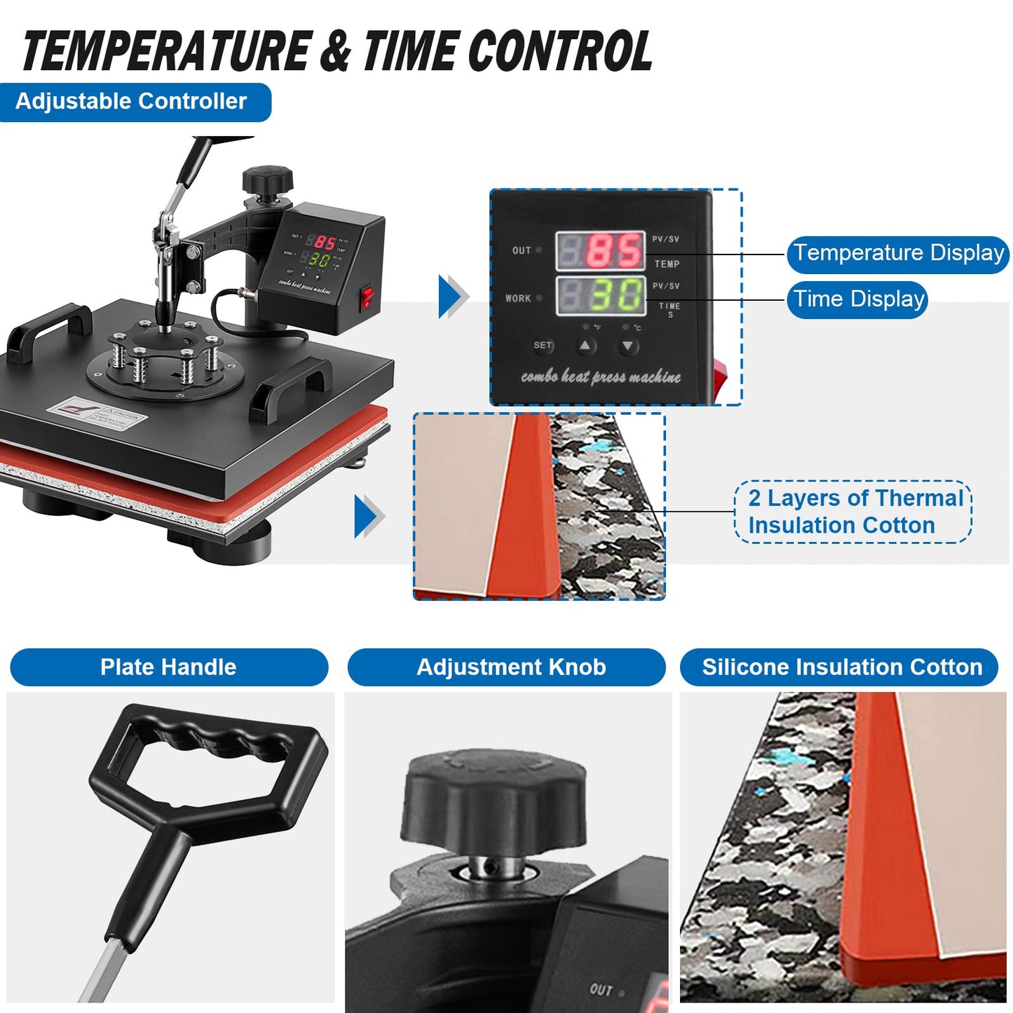 5 in 1 Heat Press Machine, 12x15 inch Swing Away Heat Press for Sublimation, T Shirt Pressing Machine Multifunction, Heat Press Transfer Machine Combo for T-Shirt Hat Cap Mug Plate Cap