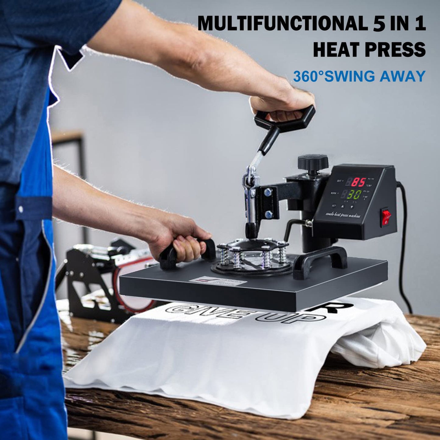 5 in 1 Heat Press Machine, 12x15 inch Swing Away Heat Press for Sublimation, T Shirt Pressing Machine Multifunction, Heat Press Transfer Machine Combo for T-Shirt Hat Cap Mug Plate Cap
