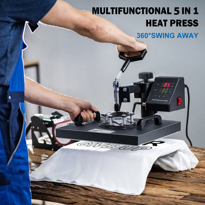 5 in 1 Heat Press Machine, 12x15 inch Swing Away Heat Press for Sublimation, T Shirt Pressing Machine Multifunction, Heat Press Transfer Machine Combo for T-Shirt Hat Cap Mug Plate Cap
