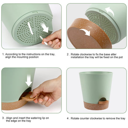 Indoor Self Watering Planters with Drainage Holes and Saucers, 8, 7, 6.5, 6, 5.5, 5 Inches, Black, 6 Pots