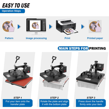 5 in 1 Heat Press Machine, 12x15 inch Swing Away Heat Press for Sublimation, T Shirt Pressing Machine Multifunction, Heat Press Transfer Machine Combo for T-Shirt Hat Cap Mug Plate Cap