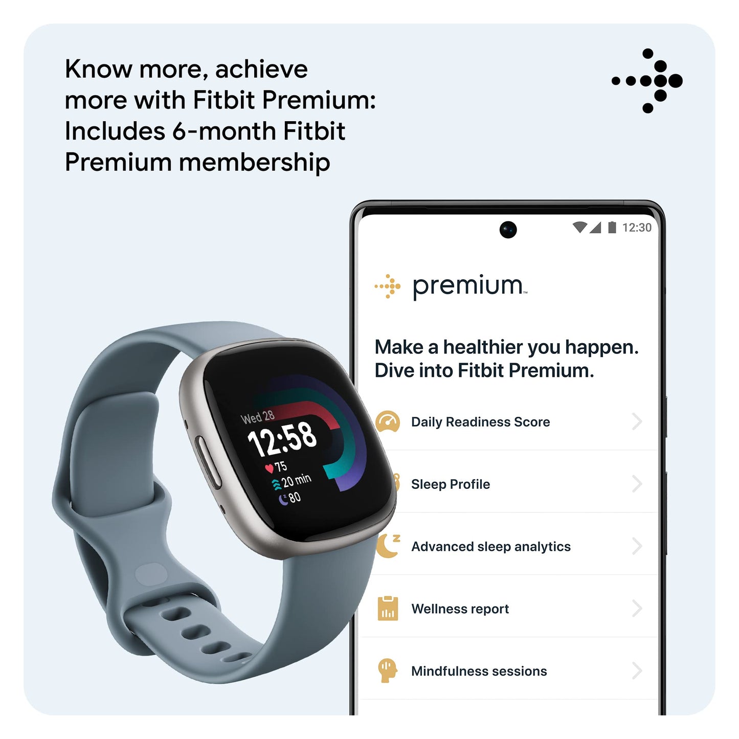 Fitbit Versa 4 Fitness Smartwatch with Daily Readiness, GPS, 24/7 Heart Rate, 40+ Exercise Modes, Sleep Tracking and more, Black/Graphite, One Size (S & L Bands Included)
