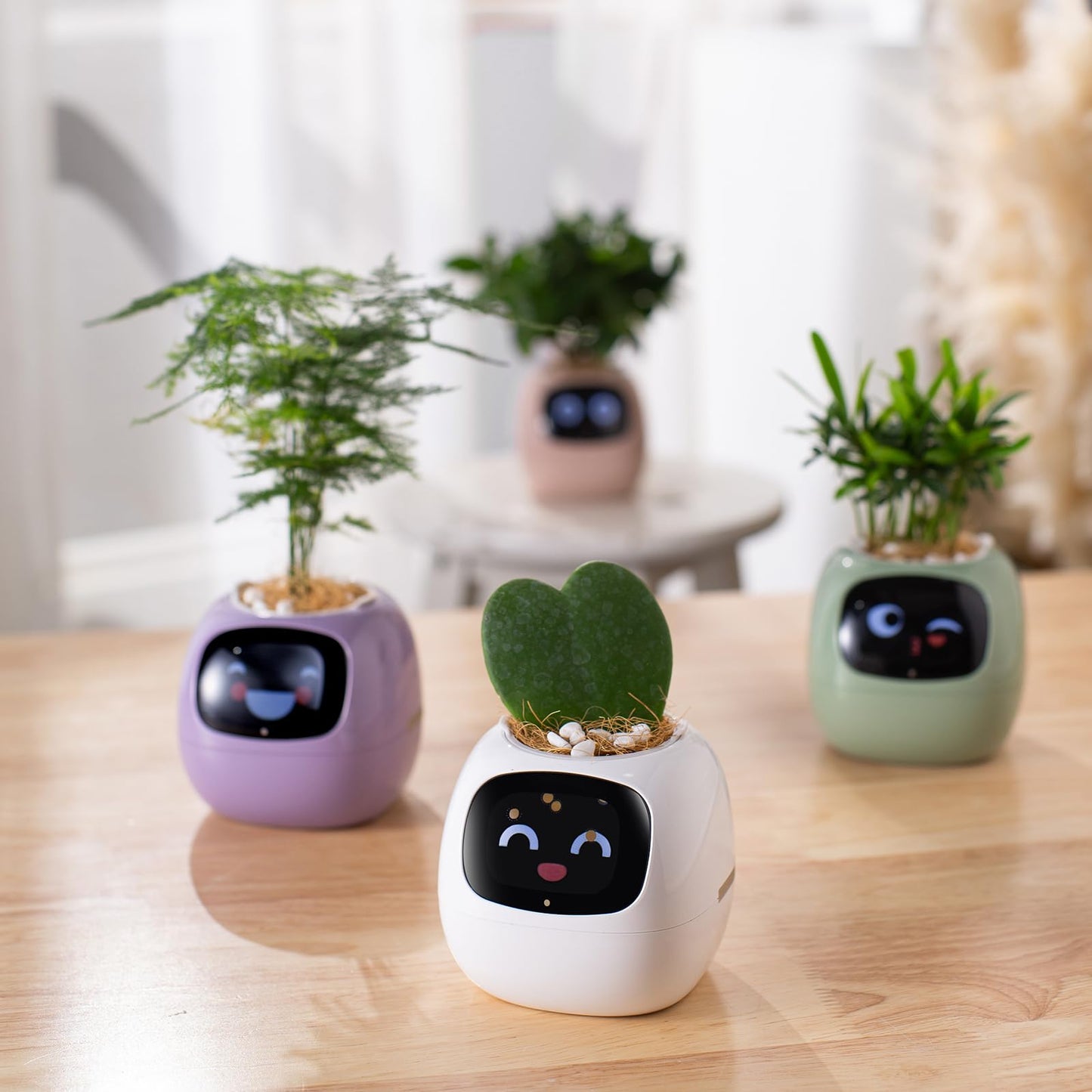 Smart pet Planter Robot Guidance on Plant Care with Emojis, Adorable Plant Companion with Rich Gesture Interaction, Neat Desk Setup Gift (Green)