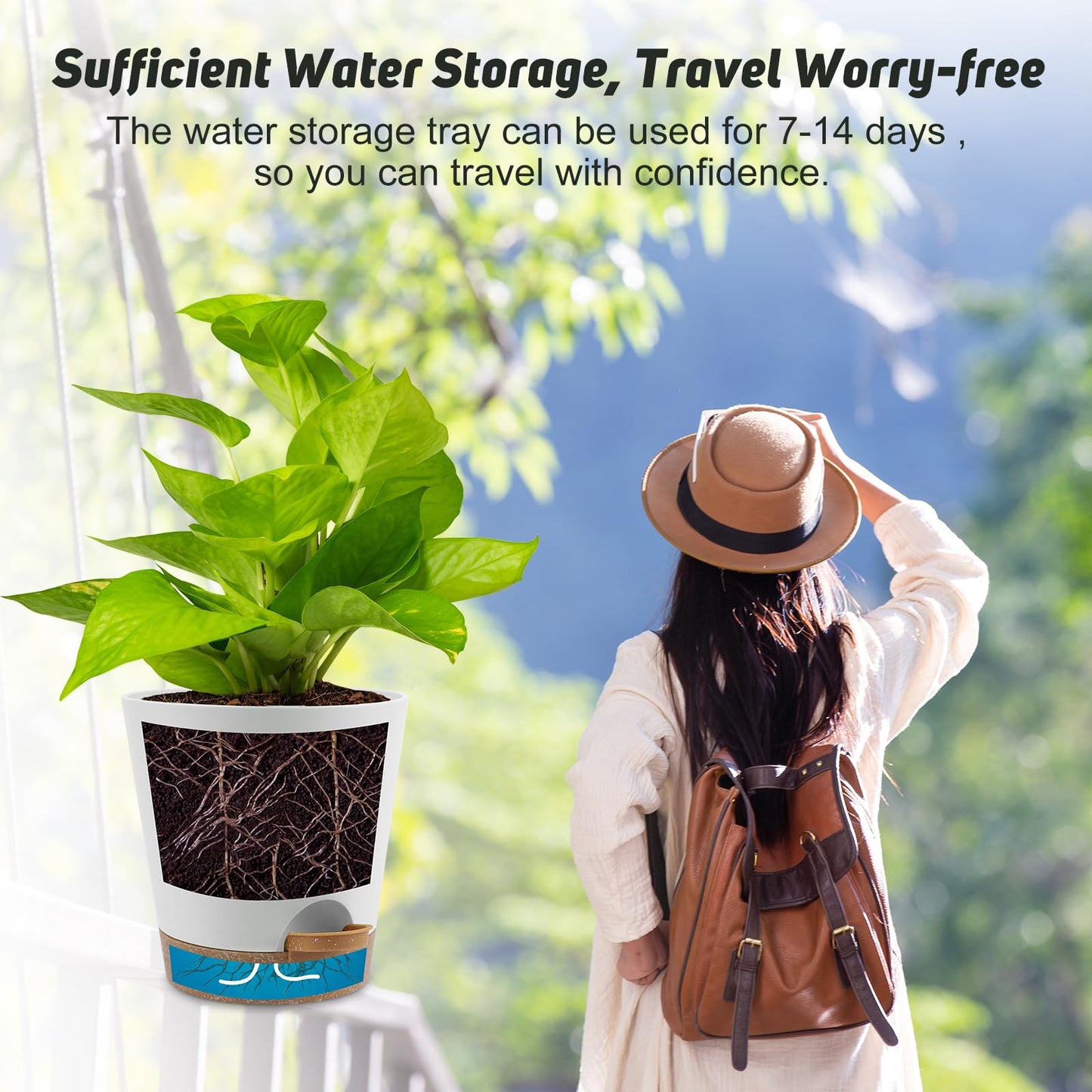 Indoor Self Watering Planters with Drainage Holes and Saucers, 8, 7, 6.5, 6, 5.5, 5 Inches, Black, 6 Pots