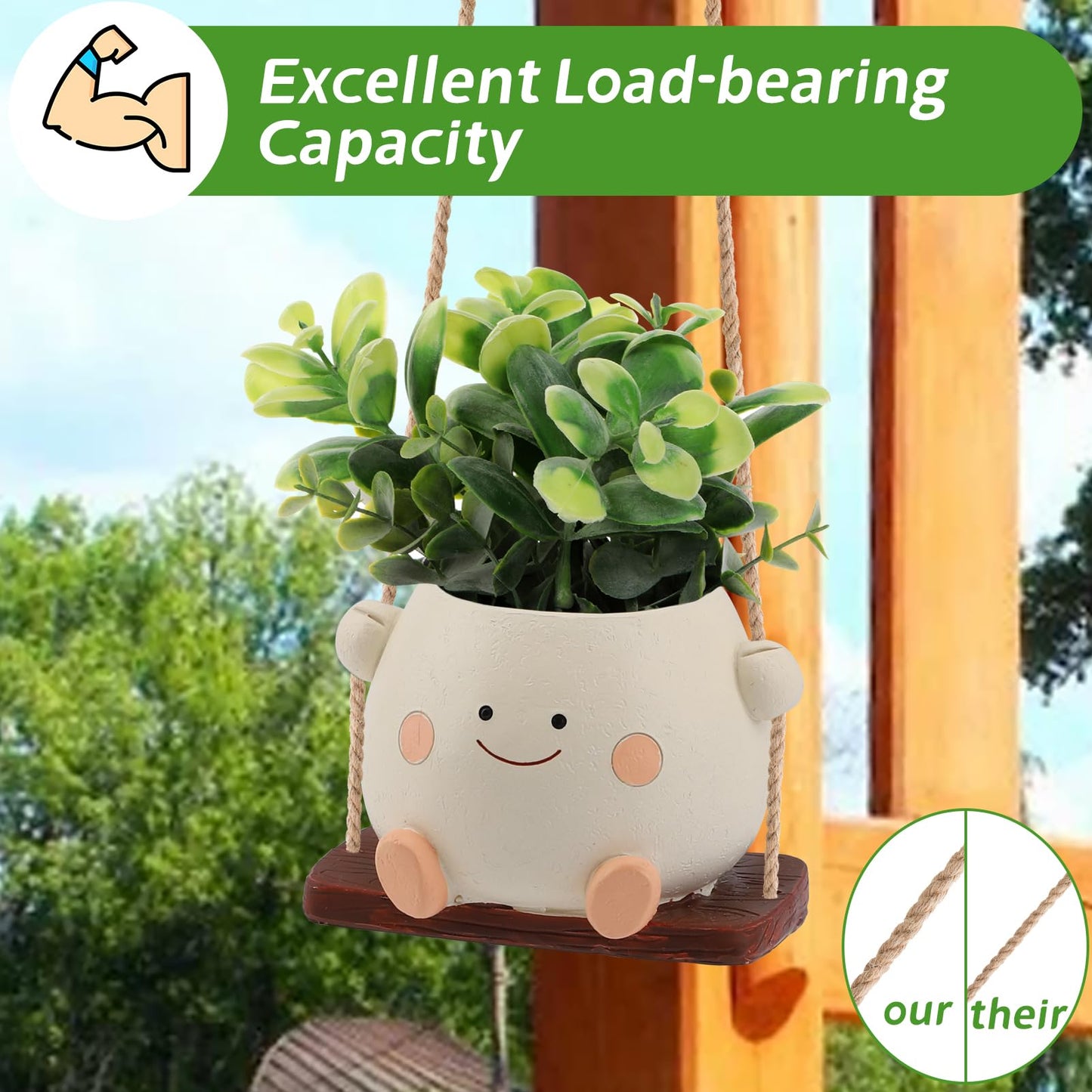 Glossy Swing Smiley Face Planter Pot Head, Small Hanging Planter for Indoor Outdoor Plants, Cute Hanging Flower Pot for String of Pearls Plant Live, Birthday Gifts