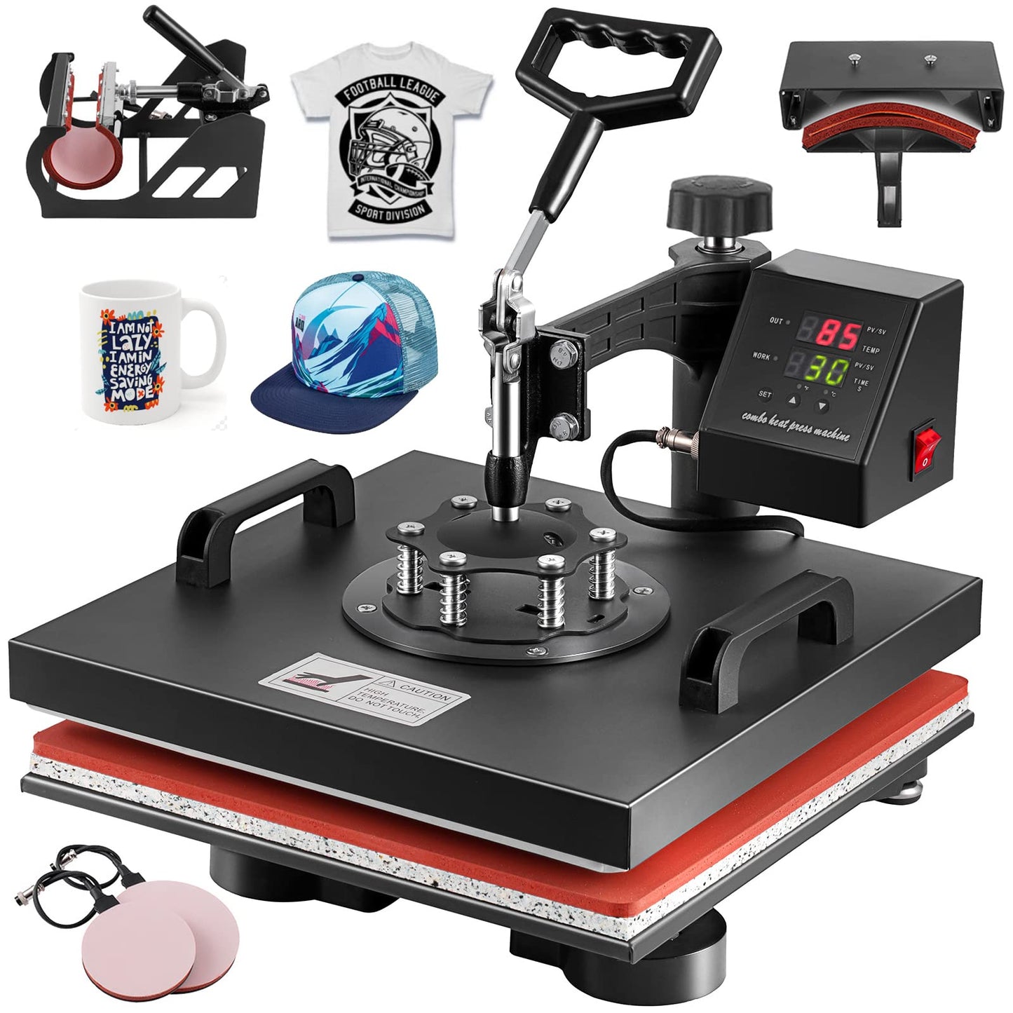 5 in 1 Heat Press Machine, 12x15 inch Swing Away Heat Press for Sublimation, T Shirt Pressing Machine Multifunction, Heat Press Transfer Machine Combo for T-Shirt Hat Cap Mug Plate Cap