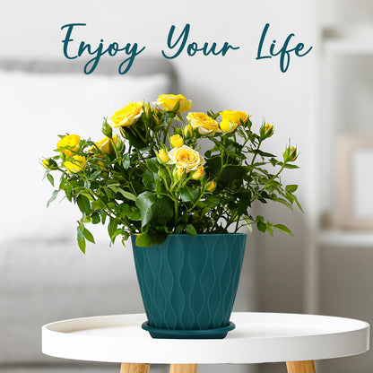 6 inch Plant Pots, 5 Pack Flower Pots Outdoor Indoor, Planters with Drainage Holes and Tray Saucers（Multicolor）