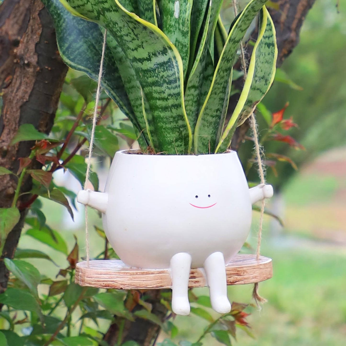 Glossy Swing Smiley Face Planter Pot Head, Small Hanging Planter for Indoor Outdoor Plants, Cute Hanging Flower Pot for String of Pearls Plant Live, Birthday Gifts