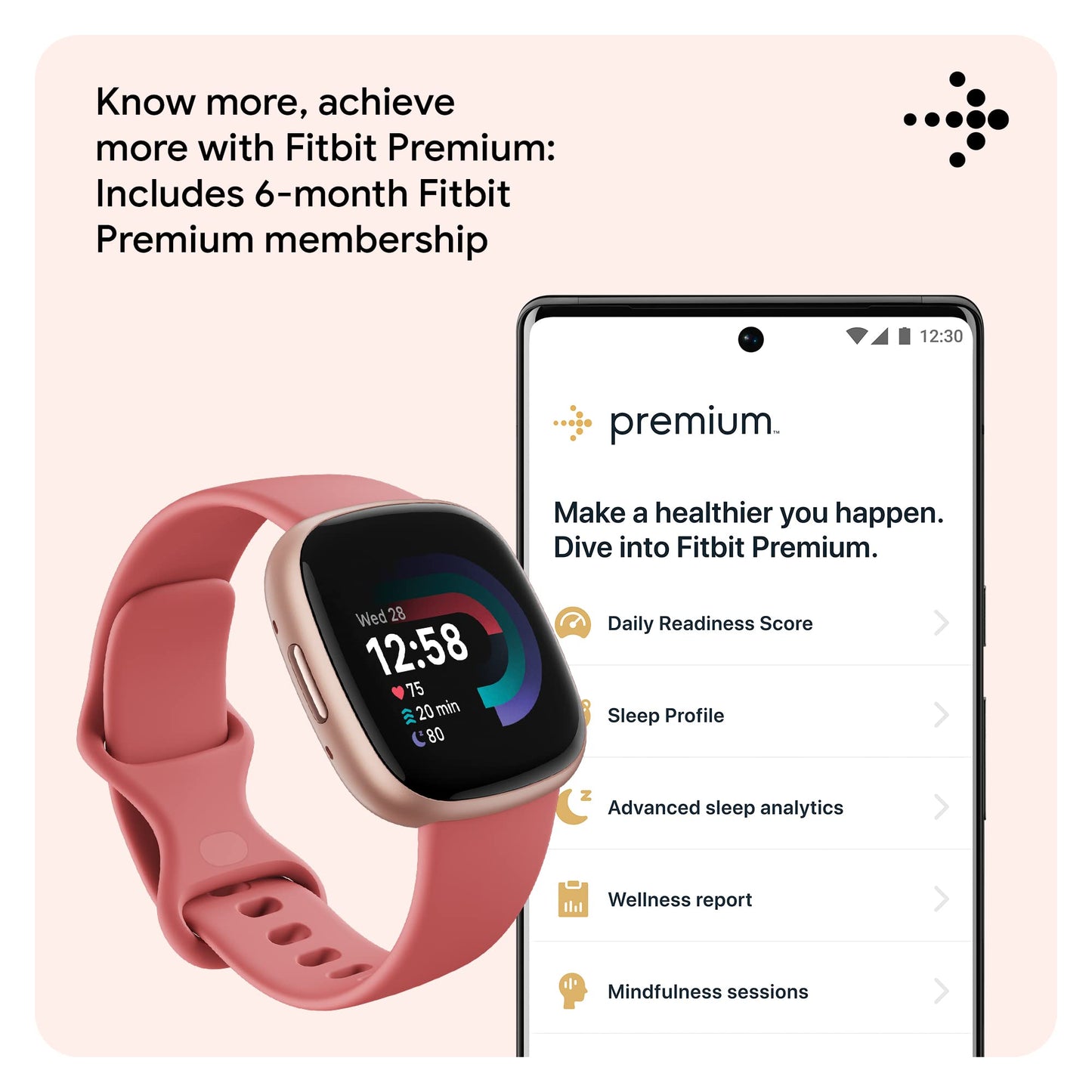 Fitbit Versa 4 Fitness Smartwatch with Daily Readiness, GPS, 24/7 Heart Rate, 40+ Exercise Modes, Sleep Tracking and more, Black/Graphite, One Size (S & L Bands Included)