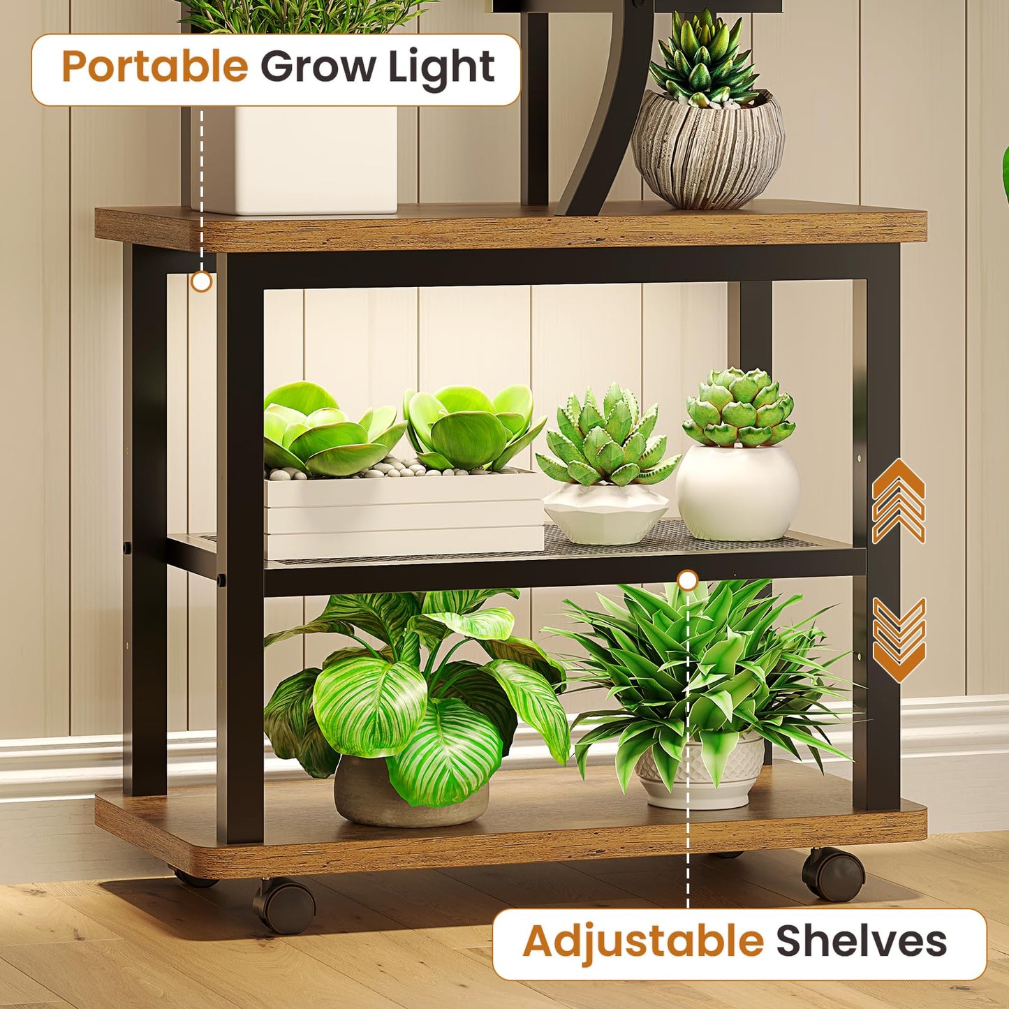Itaar Plant Stand Indoor with Grow Lights, 9 Tiered Plant Shelf Indoor, 71" Tall Plant Stands with Wheels, S-Shaped Metal Plant Stand Display for Living Room, Patio(Rustic Brown)