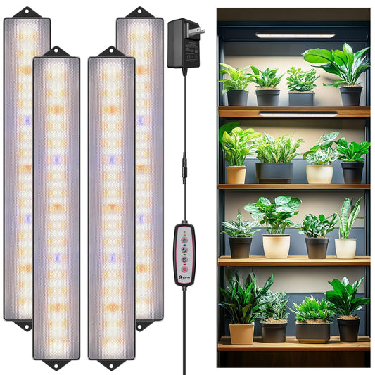 wolezek Grow Light Strips for Indoor Plants, 420 LEDs Full Spectrum Plant Light for Indoor Growing with Upgared 4/8/12/16H Auto Timer, Grow Lamp Bar for Seedling Succulent, 13.8 Inches, 4 Pack